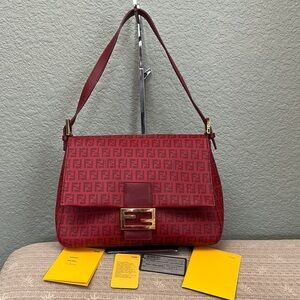 Fendi Red Shoulder Bag with Gold Hardware and Adjustable Strap